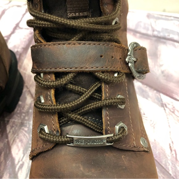 Harley Davidson Boots Brown Size 9.5 Lace Up Leather Motorcycle 91004 Combat - Picture 12 of 14